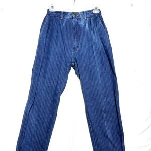 Lee High Waist Tapered Pleated Mom Jeans Striped Sz 12 Vintage Made In USA Union